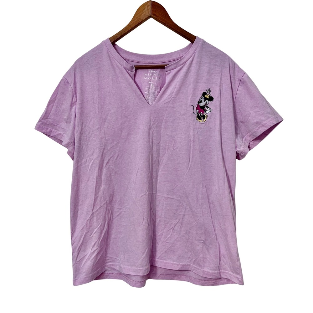 Disney‎ Minnie Mouse Womens XL Violet V Neck T Shirt Graphic Tee Top